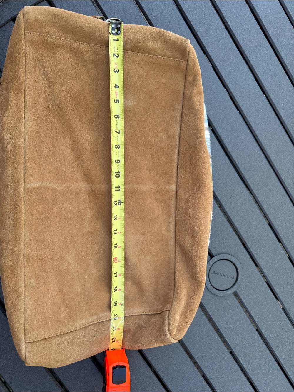 Pottery Barn Suede-Trim Striped Weekender - Tan & Pastel Stripes - Picture 12 of 15